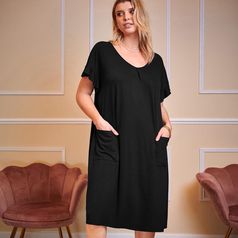 Женская оборчатая ночная рубашка, сексуальная карманная ночная рубашка, свободная повседневная интимная одежда, домашняя одежда, простая ночная рубашка