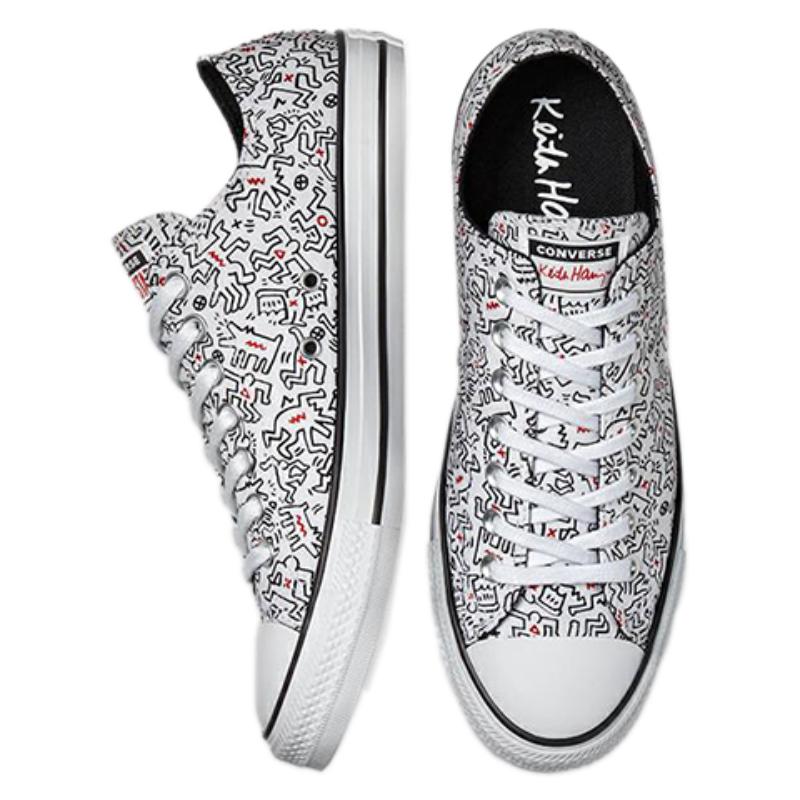Keith Haring x Converse All Star Модные низкие парусиновые кеды Унисекс Белые и черные