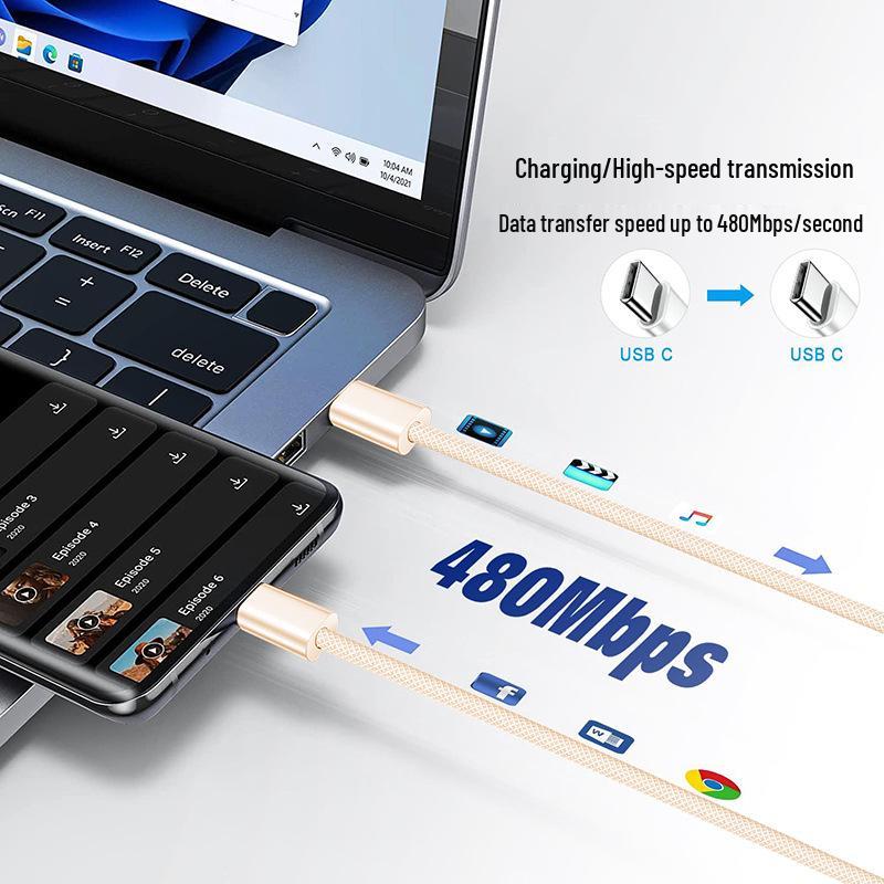 Плетеный кабель для быстрой зарядки 240 Вт, двойной Type-C, для Apple, Huawei, Xiaomi и устройств Android