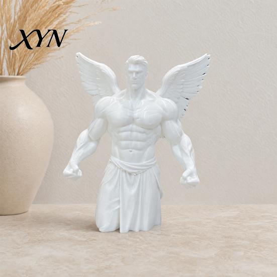Мускусная статуэтка ангела, 3D-печатная фигурка, эстетичная статуя с мускулистыми крыльями для украшения дома, настольное украшение с матовой текстурой, устойчивая, на коленях