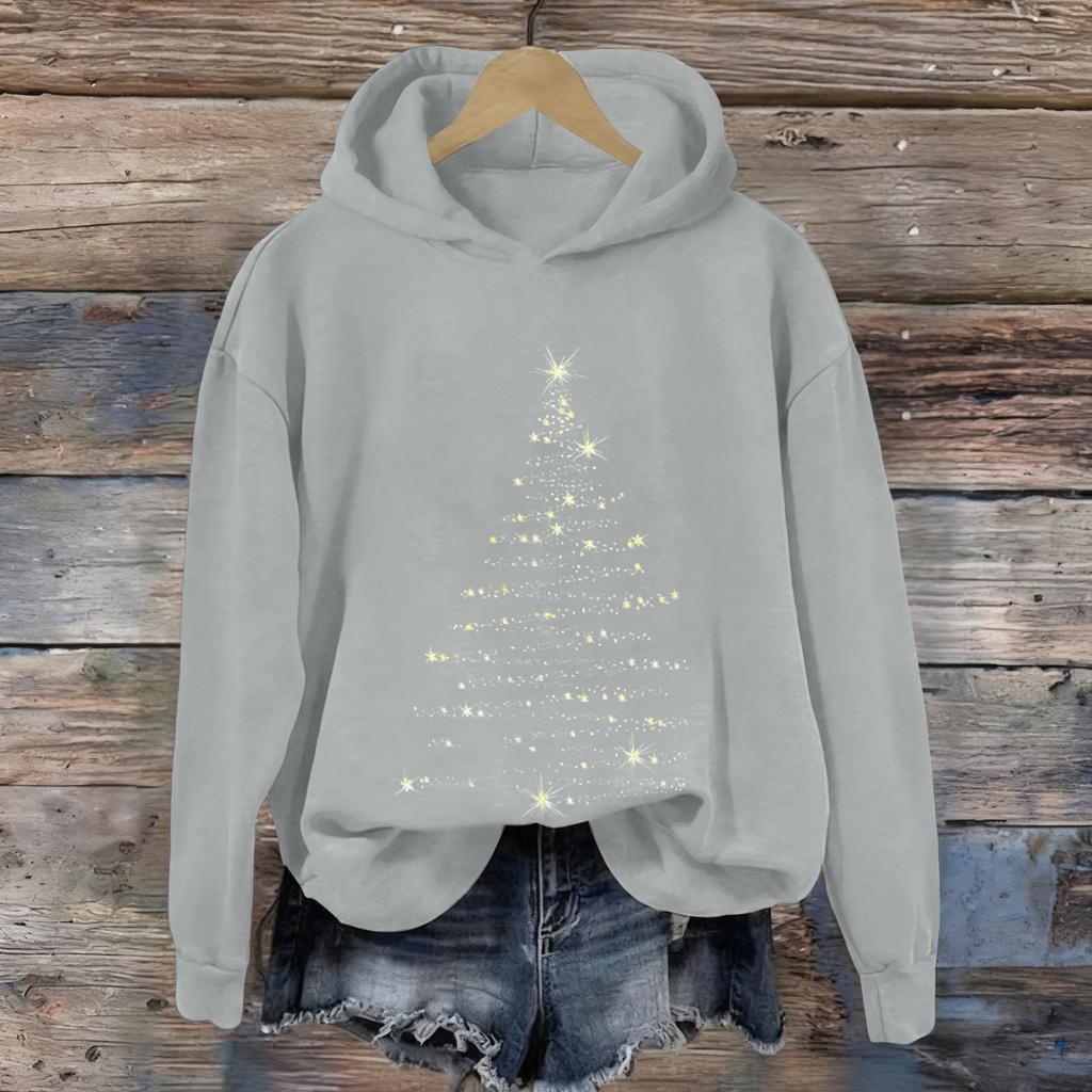 Ladies' Christmas Printed Casual Long Sleeved Round Neck Sports Hoodie Top