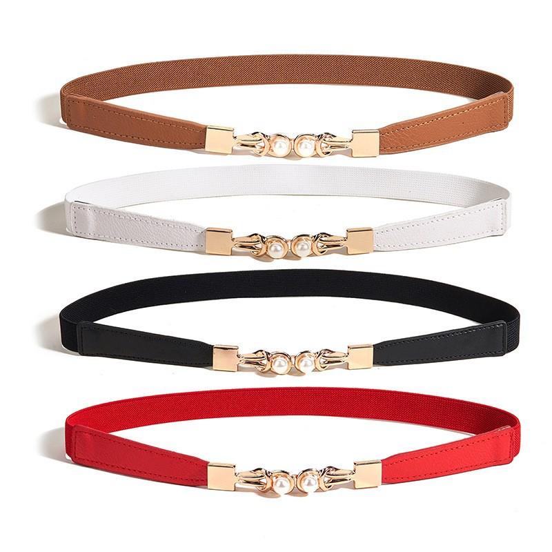New Summer Pearl Pair Buckle Elastic Elastic Waist Tight Waist Tight Waist Seal for Women Simple Versatile Exterior Skirt Belt for Women