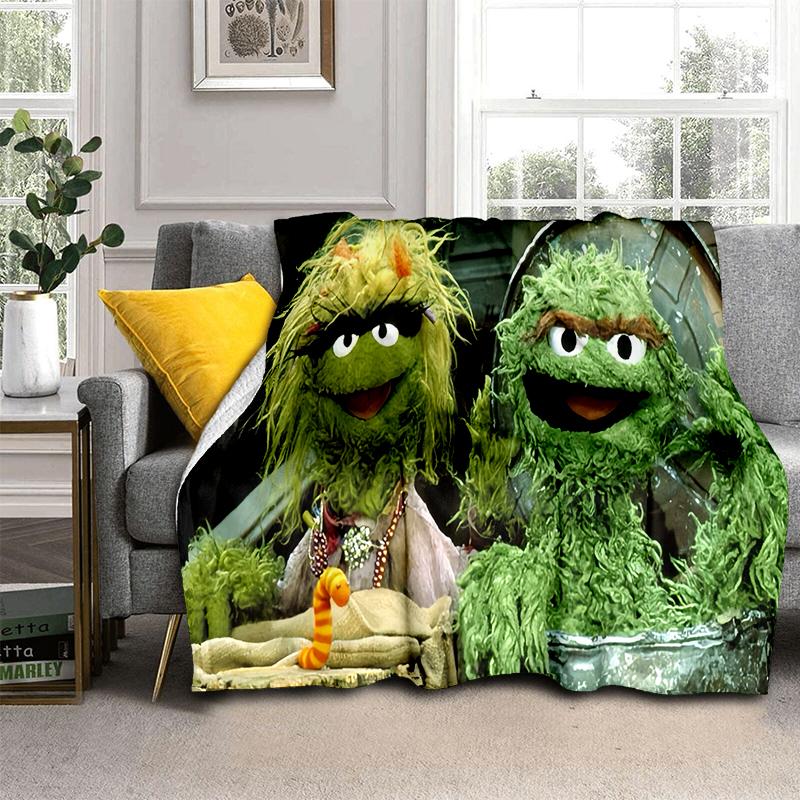 S-Sesame Street TV Cute Cartoon Flannel Blanket Soft Warm Throw Blanket for Bedroom Living Room Bed Travel Camping Picnic Gift