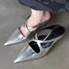 Fashion Elegant Pointed Toe Kitten Heel Designer Slippers Women Fashion Cross Tied Brand Slide Sandals Comfortable Commuter Office Shoes