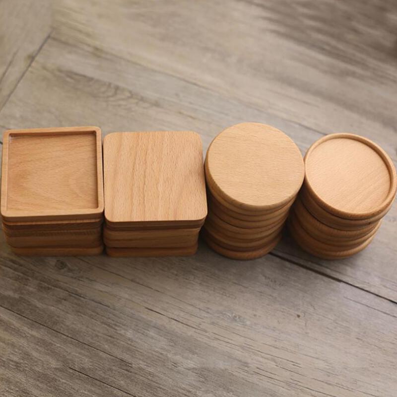 Natural Beech Wooden Coaster Drink Mat Cup Pad Round Square Heat Resistant Pad