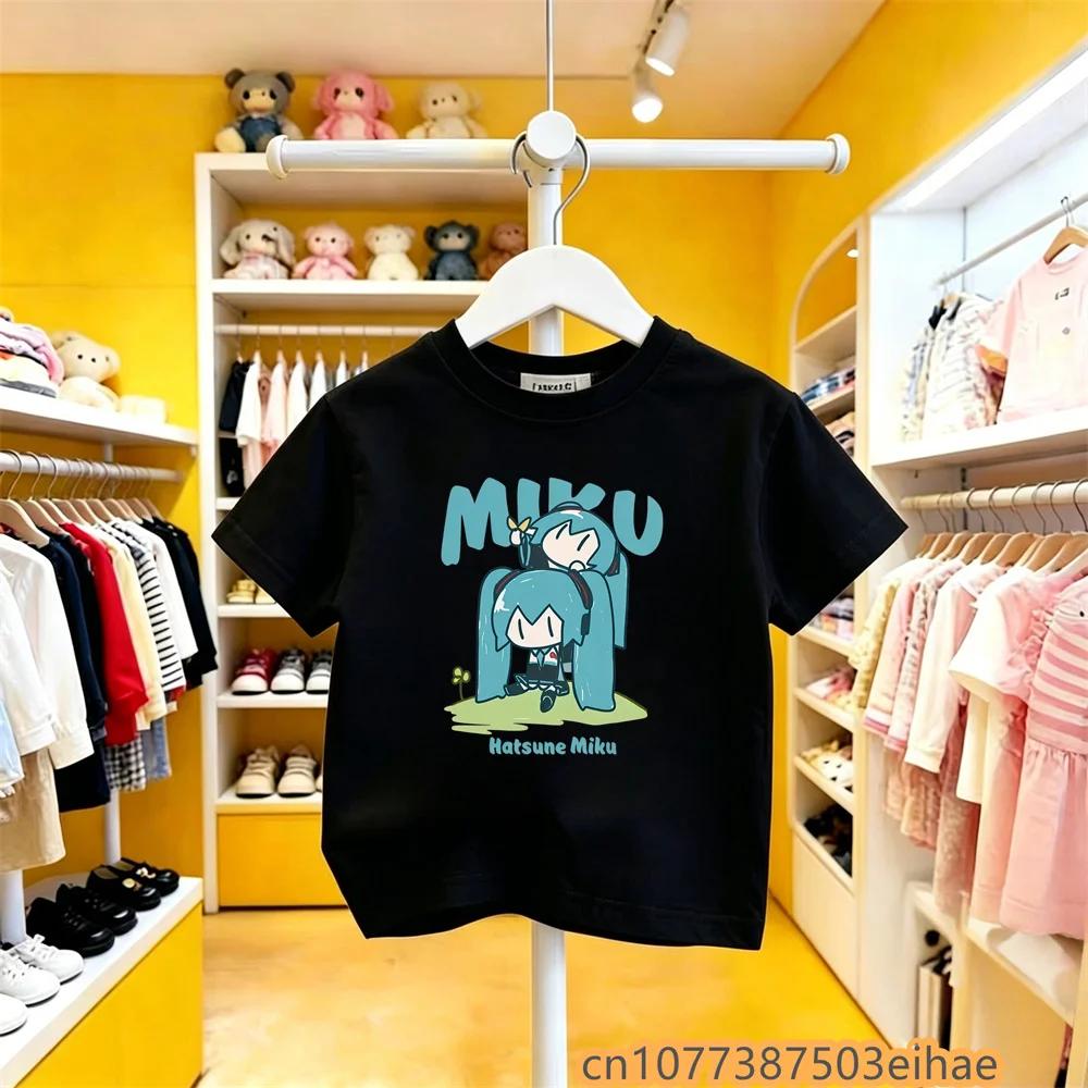 Hatsune Miku New Anime Future Peripheral Collaboration Pure Cotton COS Cartoon Printed Casual Tshirt All Match for Boys Girls