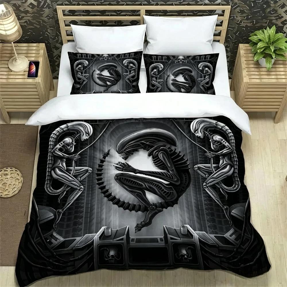 3D Print Alien Bedding Set,Duvet Cover Comforter Bed Set Quilt Cover Pillowcase,King Queen Twin Size Boys Girls Adults