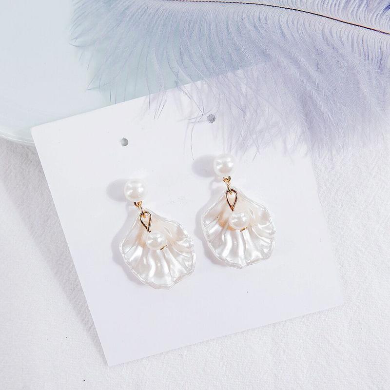 Ретро простые и элегантные серьги из ракушек и жемчуга модные женские серьги квадратные гвоздики лучший шлюз