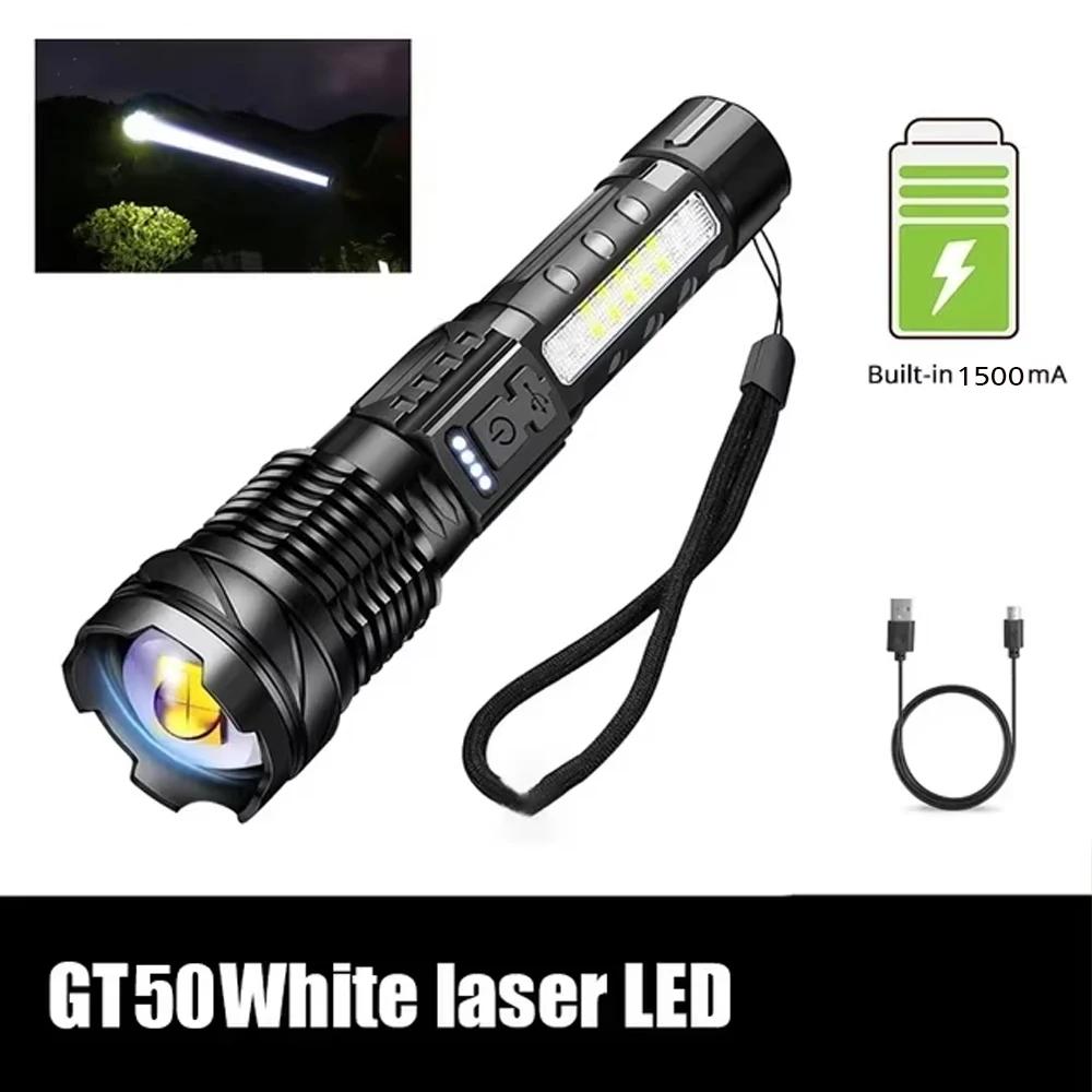 Сверхъяркий светодиодный фонарик, перезаряжаемый тактический фонарик с зумом, 5 режимов, фонарь COB, для кемпинга, рыбалки, поисковый фонарь