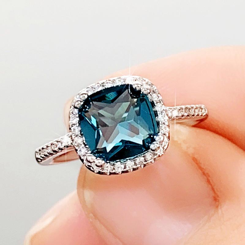 Huitan Simple Elegant Cushion Blue Cubionic Ring для женщин, цветные кольца на годовщину свадьбы, женские модные украшения