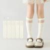 Sweet Japanese White Princess Calf Socks for Kids Girls Beige Floral Soft Cotton School Socks for Spring and Autumn