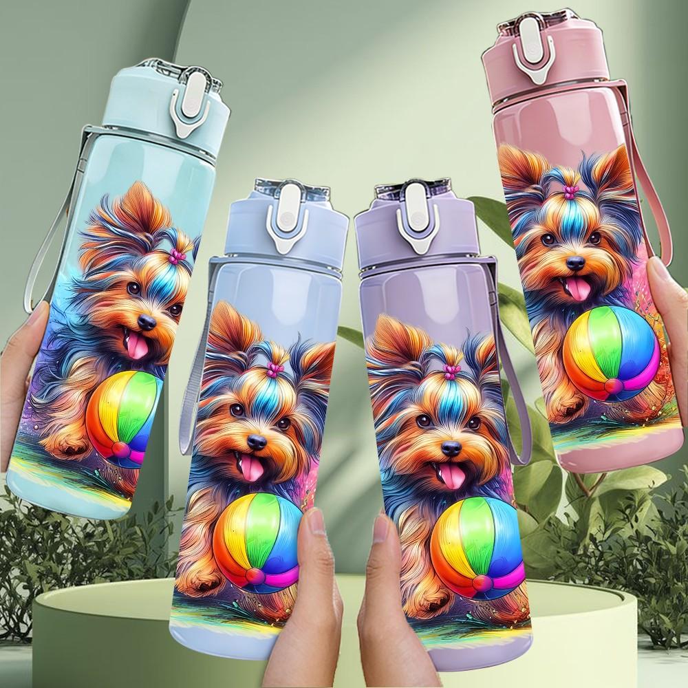 1PC Color Splash Yorkshire Terrier 750ml Color Plastic Sports Water Bottle Leakproof Flip Straw Lid For Sports Office Home Use