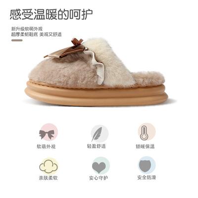 Тапочки хлопковые женские на толстой подошве хлопковые тапочки домашние осенне-зимние милые с бантом хлопковые тапочки женские новые зимние нескользящие