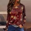 3D Snowflake Print Pullover Round Neck Long-sleeved T-shirt Festive Color Casual Loose Autumn Top