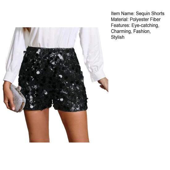 Шорты с пайетками Yousheng для женщин, эластичная талии, прямые штанины, блестящие мини-шорты для вечеринок, высокая талия, блестящие наряды для ночного клуба