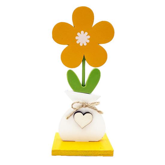 5Pcs/Set Wooden Flower Ornament with Base Boho Farmhouse Rustic 3D Colorful Flower Wood Table Sign Centerpiece Home Office Desktop Decoration