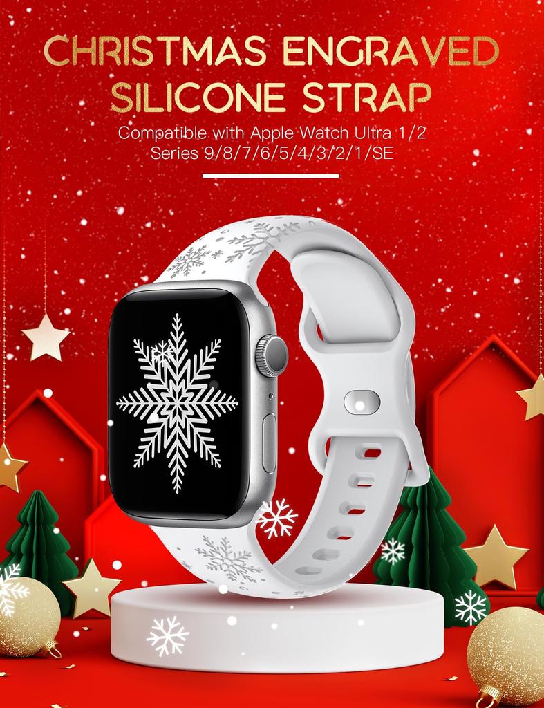 Рождественский ремешок Для ремешков Apple Watch 49мм 46мм 45мм 44мм 42 40мм Гравированный Браслет correa IWatch Серии 11 10 SE 9 8 7 Ultra2 3