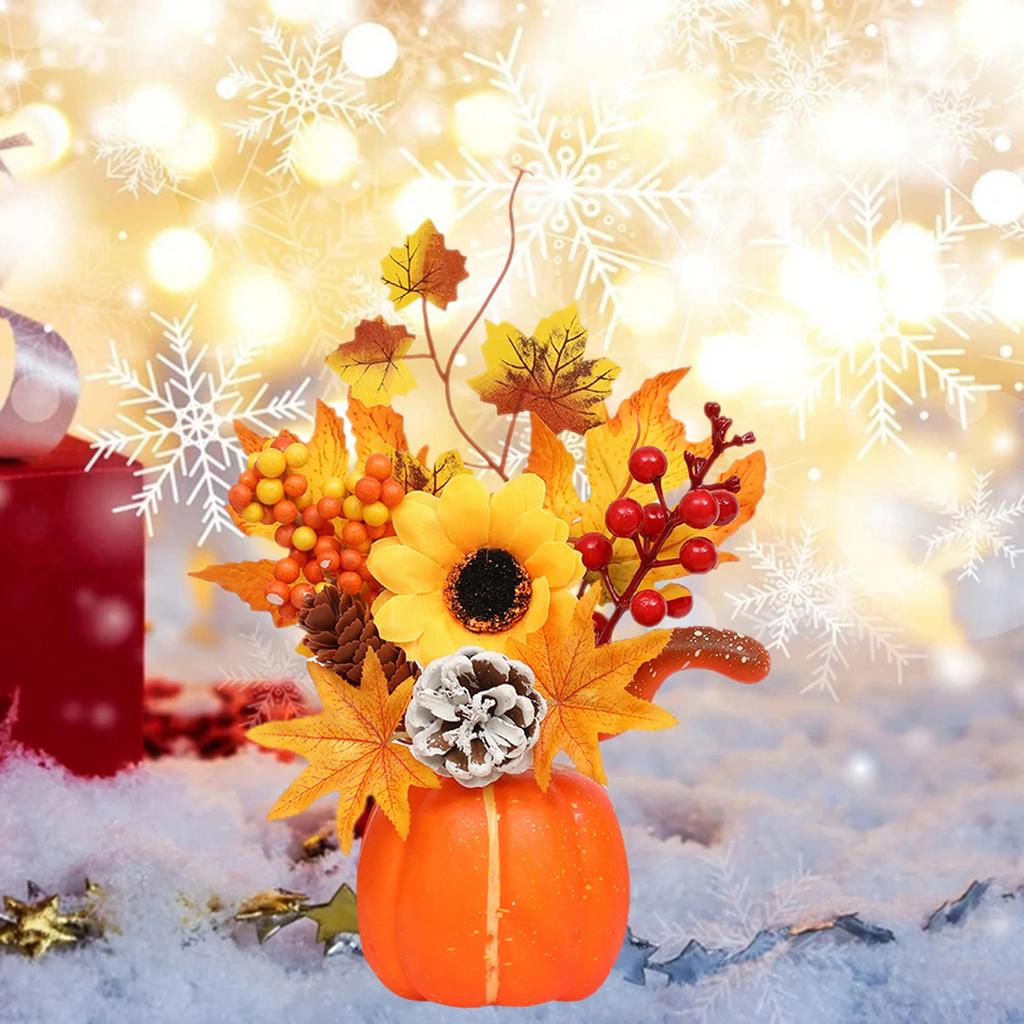 Fall Pumpkin Decor Ornament Maple Leaf Berry Sun Flower Set Thanksgiving Decoration For Indoor Outdoor Home Table