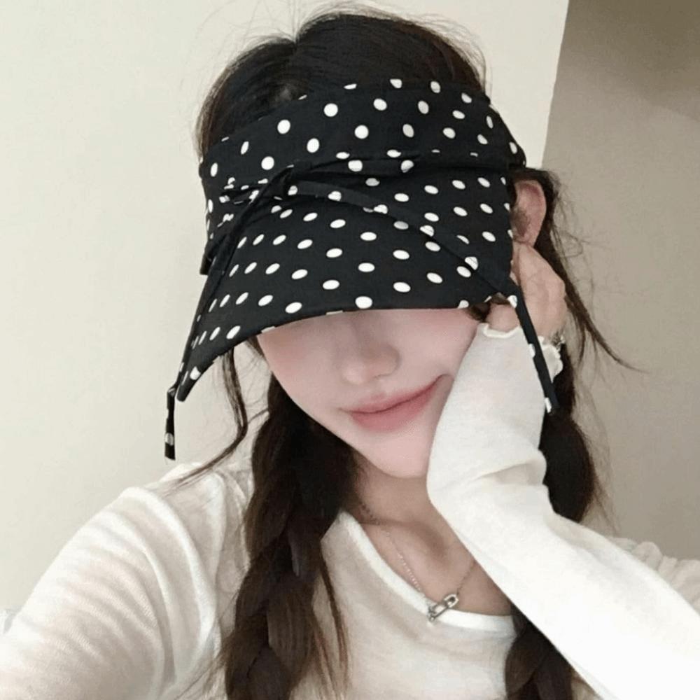 Ponytail Hat Polka Dot Sun Visor Breathable Adjustable Open Top Cap Wide Brim Washable Beach Hat Ladies