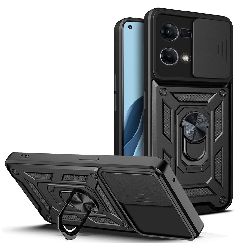 Чехол для OPPO Reno7 4G Чехол для OPPO Reno8 4G Чехол для OPPO Reno 7 4G Магнитное кольцо-держатель Бронированный чехол для телефона Защита камеры сдвижной задняя крышка