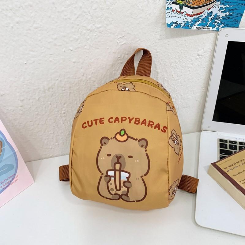 Capybara Drinking Milk Tea Burger Toast Cake Cartoon Pattern Kid Backpack For Preschool Boys And Girls