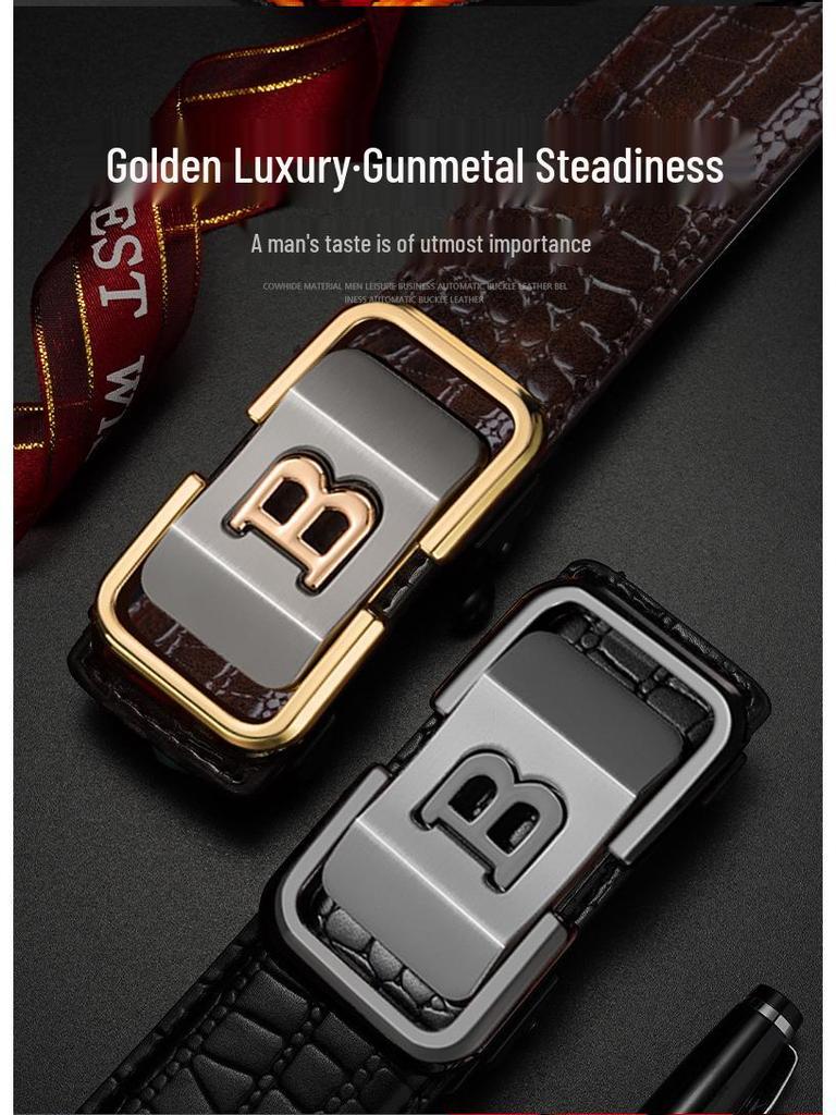 Eck Kangaroo Men's Toothless Automatic Buckle Crocodile Pattern Formal Belt