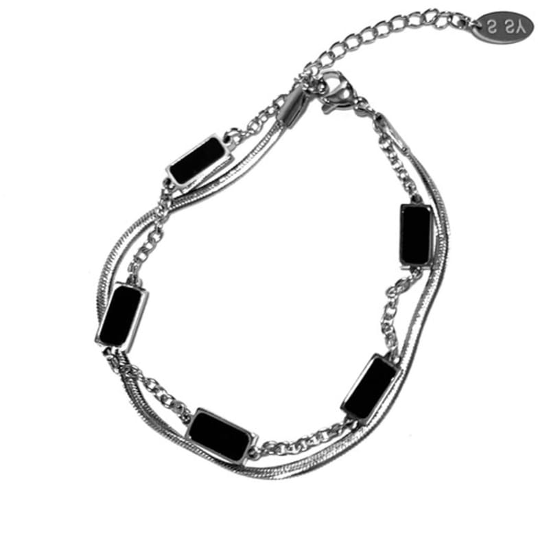 S SY браслет из оникса с двойным слоем, квадратный, серебряный