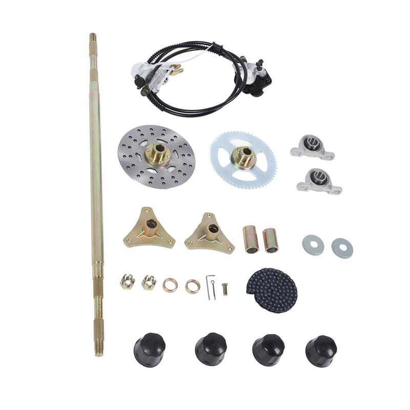 29in Axle Length Go Kart Rear Axle Sprocket Chain Brake Disc Caliper Wheel Hubs for Atomik Motowork DHZ 50cc 70cc 90cc ATV Quads