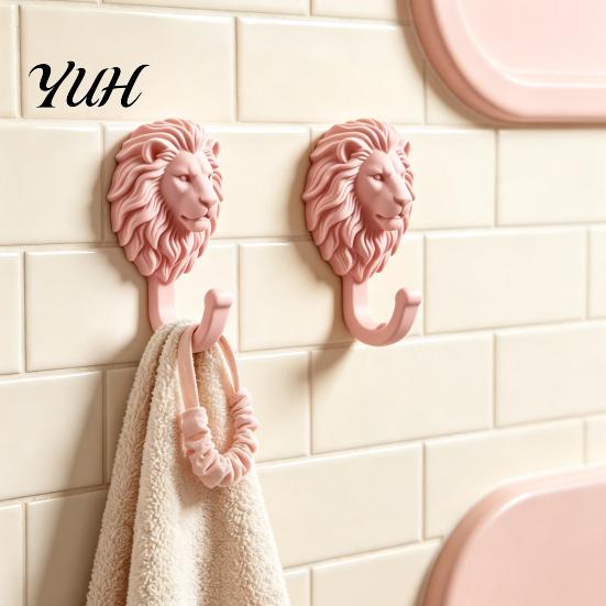 3D Printed Lion Ornament 2Pcs Lion-Head Wall Hooks, Animal Shaped Hanger, Self?Adhesive Drill Free Towel Hanger Coat Key Hook, Home Entryway