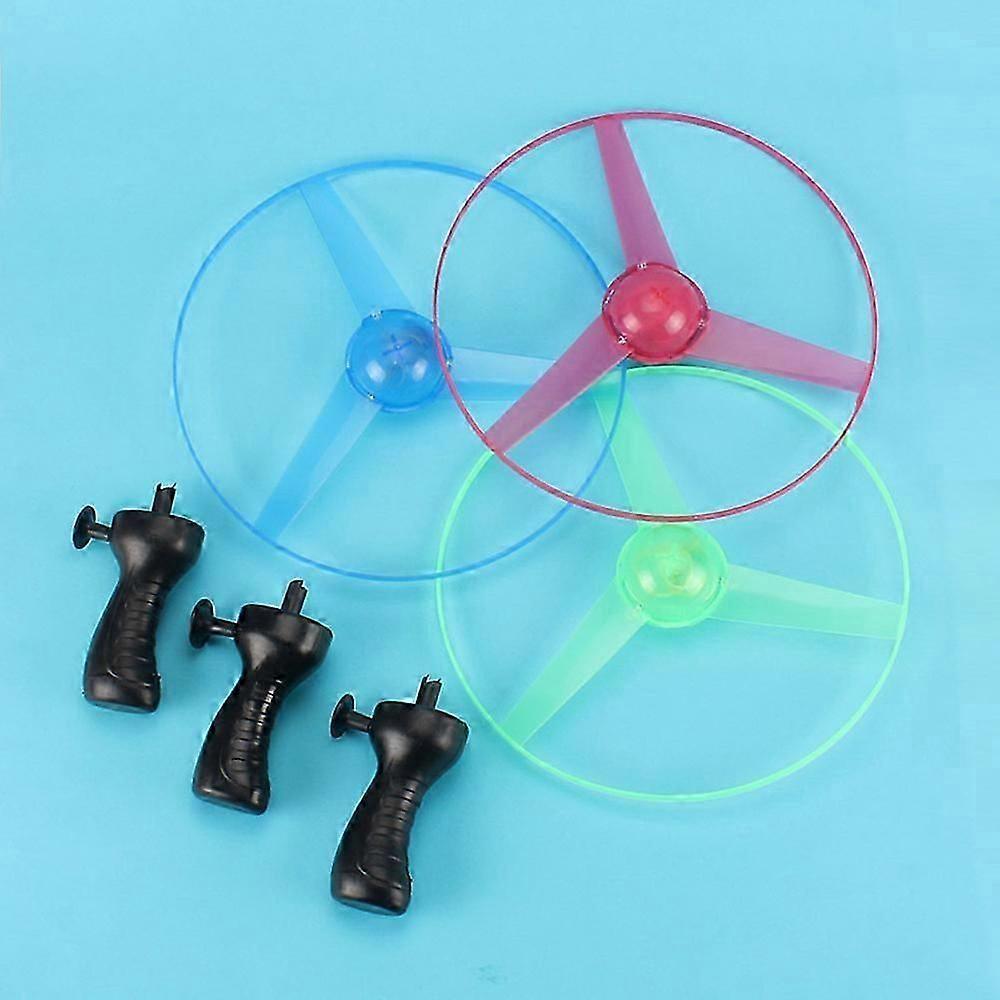 3Pcs LED Lighting Flying Disc Propeller Helicopter Toys Pull String Flying Saucers UFO Spinning Top Fun Game Kids Outdoor Toy