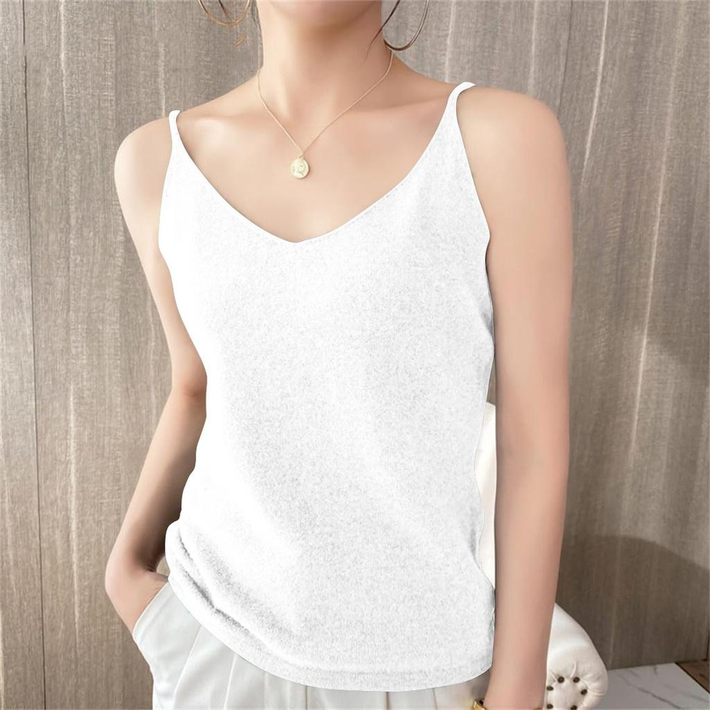 Женские трикотажные топы с V-образным вырезом, повседневные блузки без рукавов, однотонные базовые майки