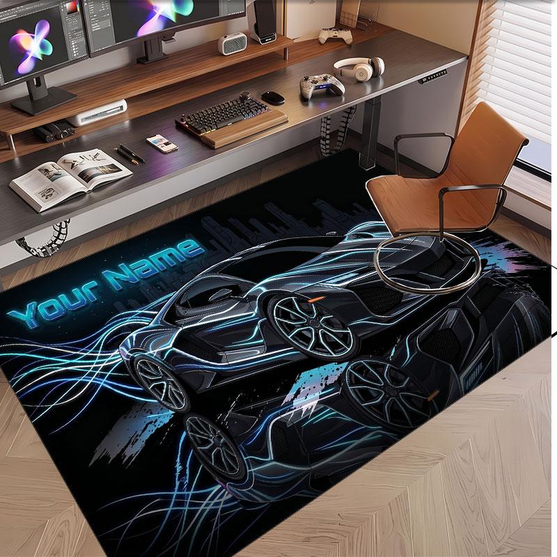 Car Racing Theme Soft Crystal Velvet Rug Custom Name & Text Print Non Slip Floor Rug for Bedroom Living Room