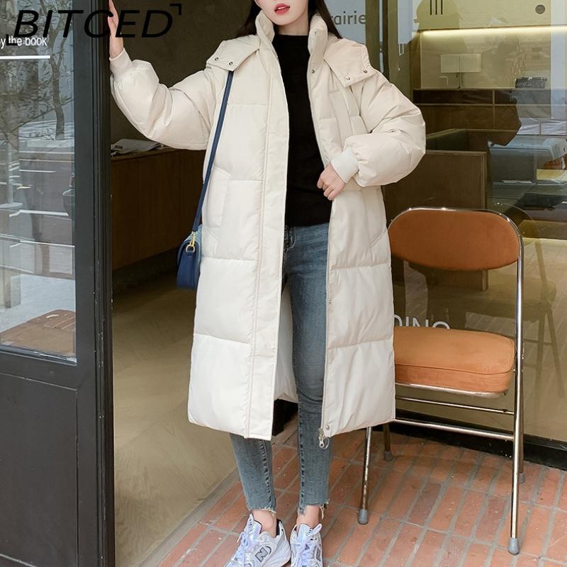 BITCED Long Down Jacket with Quilted Cotton Lining - Women's Loose-Fit Winter Coat - Thickened Cotton-Padded Outerwear