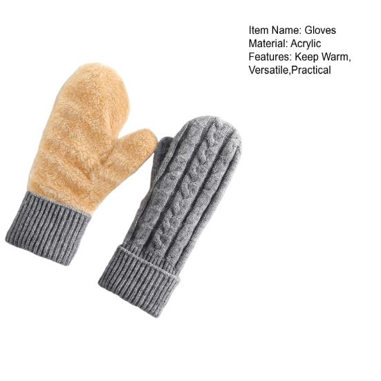 Thermal Knit Gloves for Winter Double-Layer Fleece Lined Windproof Mittens