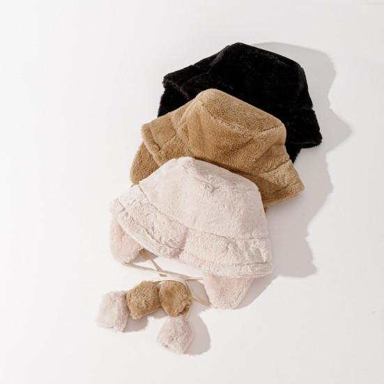 Plush Fisherman Hat with Detachable Ear Protection Windproof Rope Winter Hat Outdoor Activities Travel