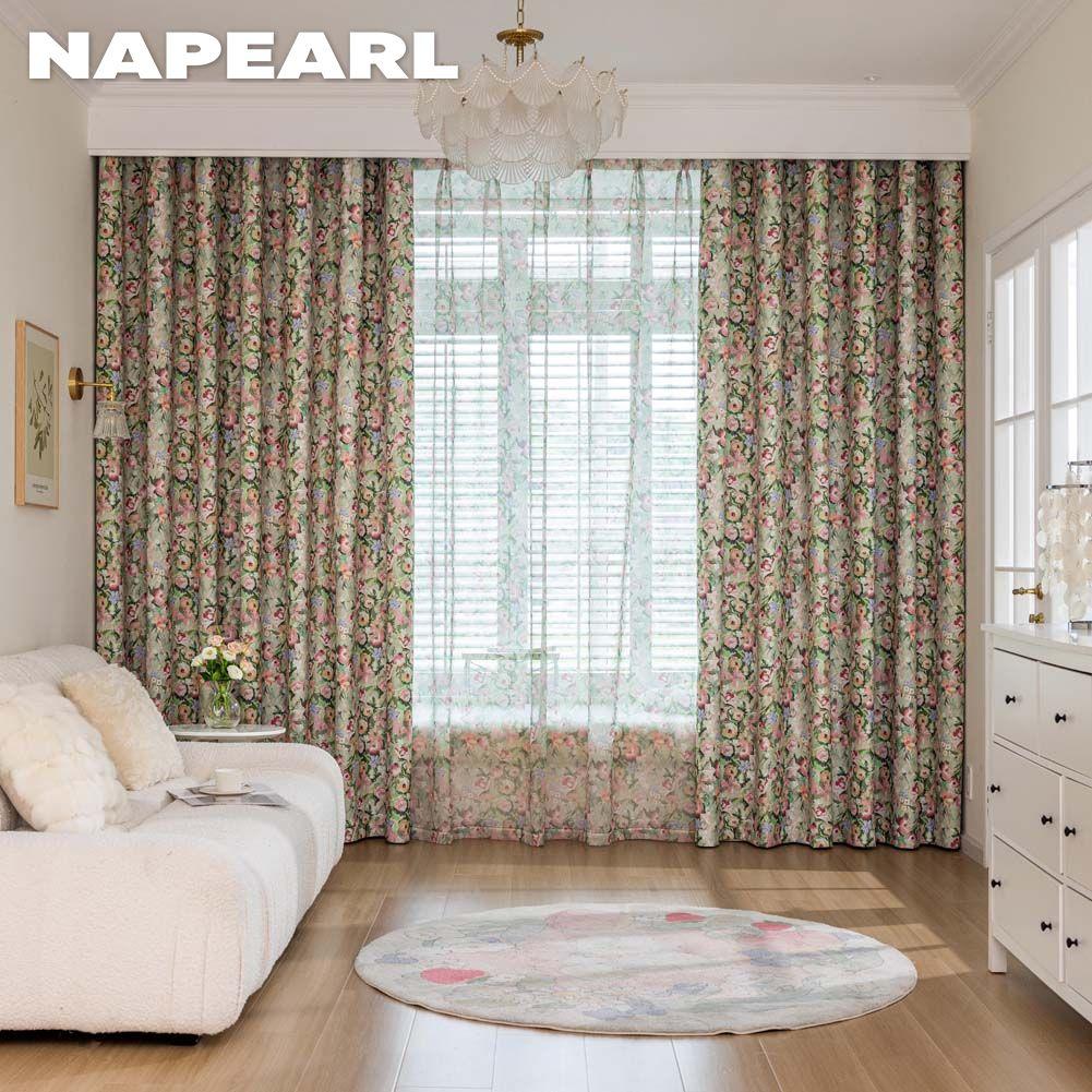 1PC NAPEARL European Pastoral Style Oil Painting Rose Print Curtain Full Blackout Curtains for Bedroom Living Room Balcony Window for Home Decor