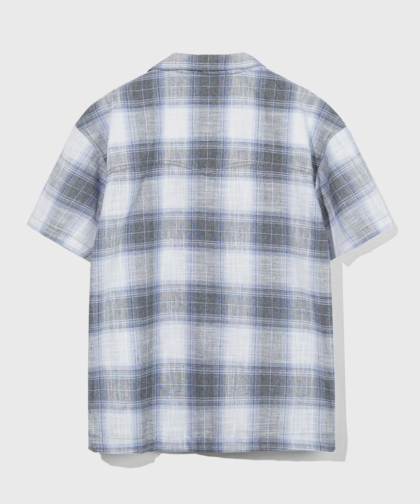 KIIMUIR Linen Check Western Line Short Sleeve Shirt_Blue