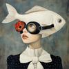 Surrealist Female Portrait Oil On Canvas Wall Art Fantastic Fantasy Fish and Girl Poster Printed Living Room Home Decor