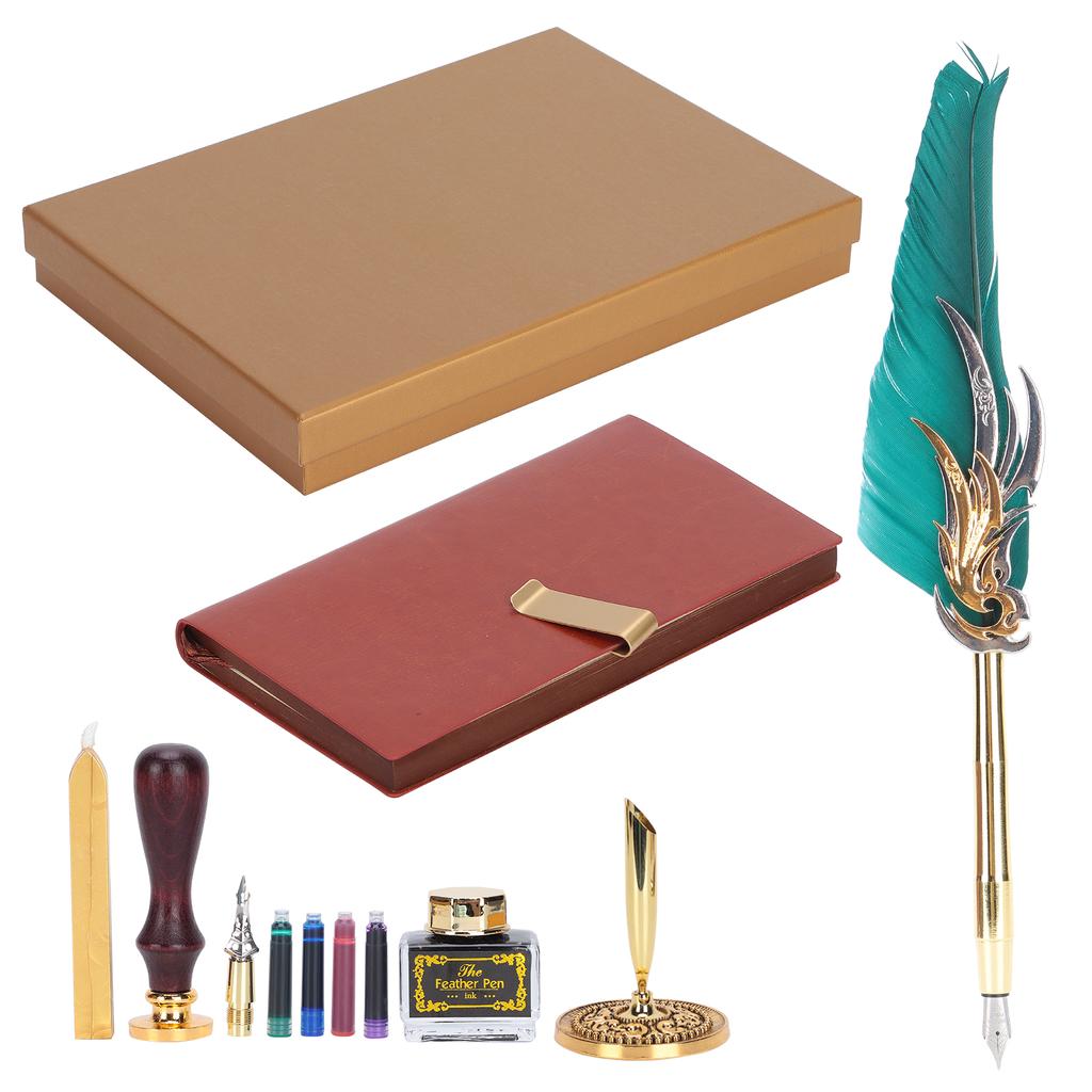 Dip Calligraphy Pen Set Feather Ink Sac Fountain Pen Gift Box Kit with Lacquer Stamp ToolSP139035