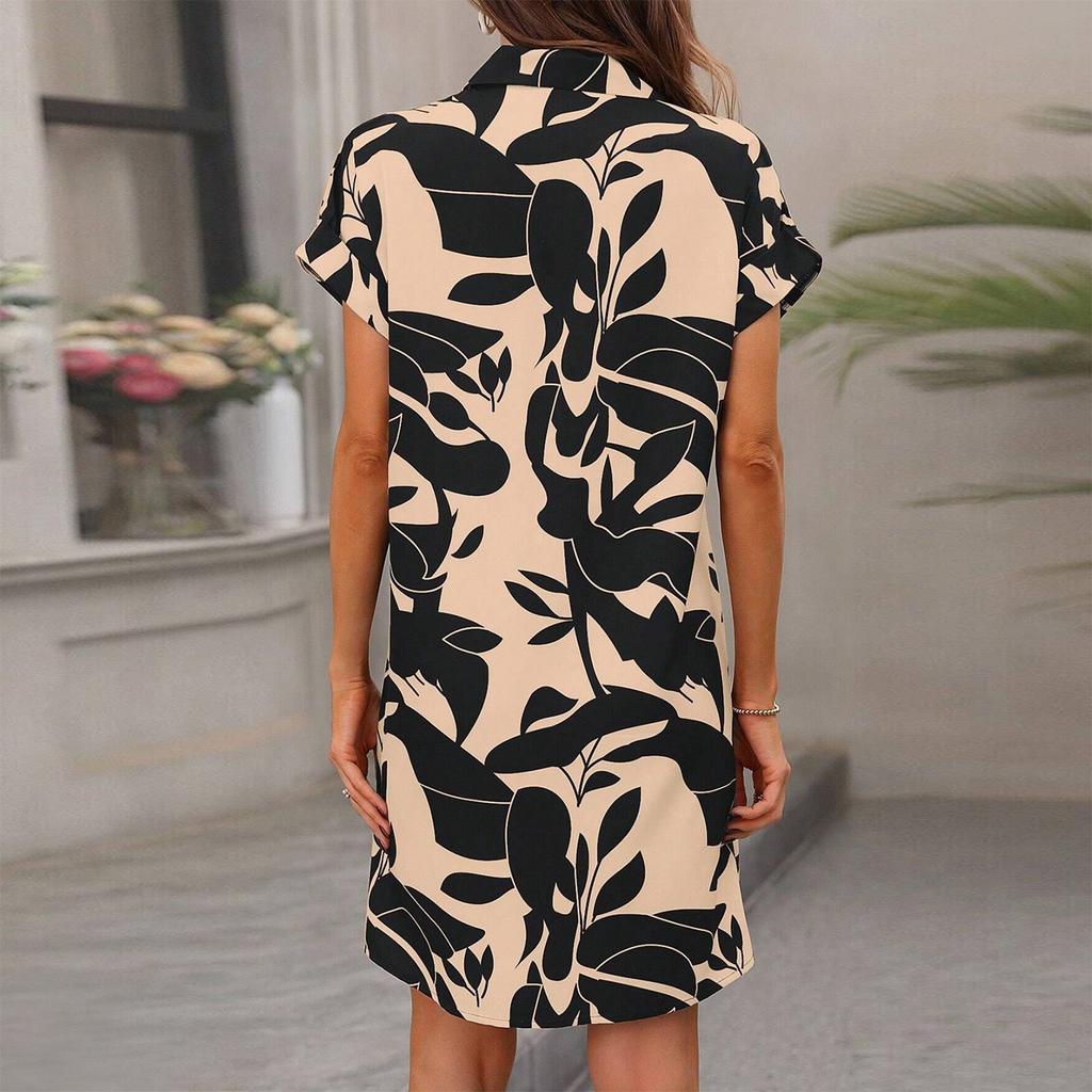 Модная женская свободная блузка с цветным принтом и пуговицами, блузка с короткими рукавами, платье