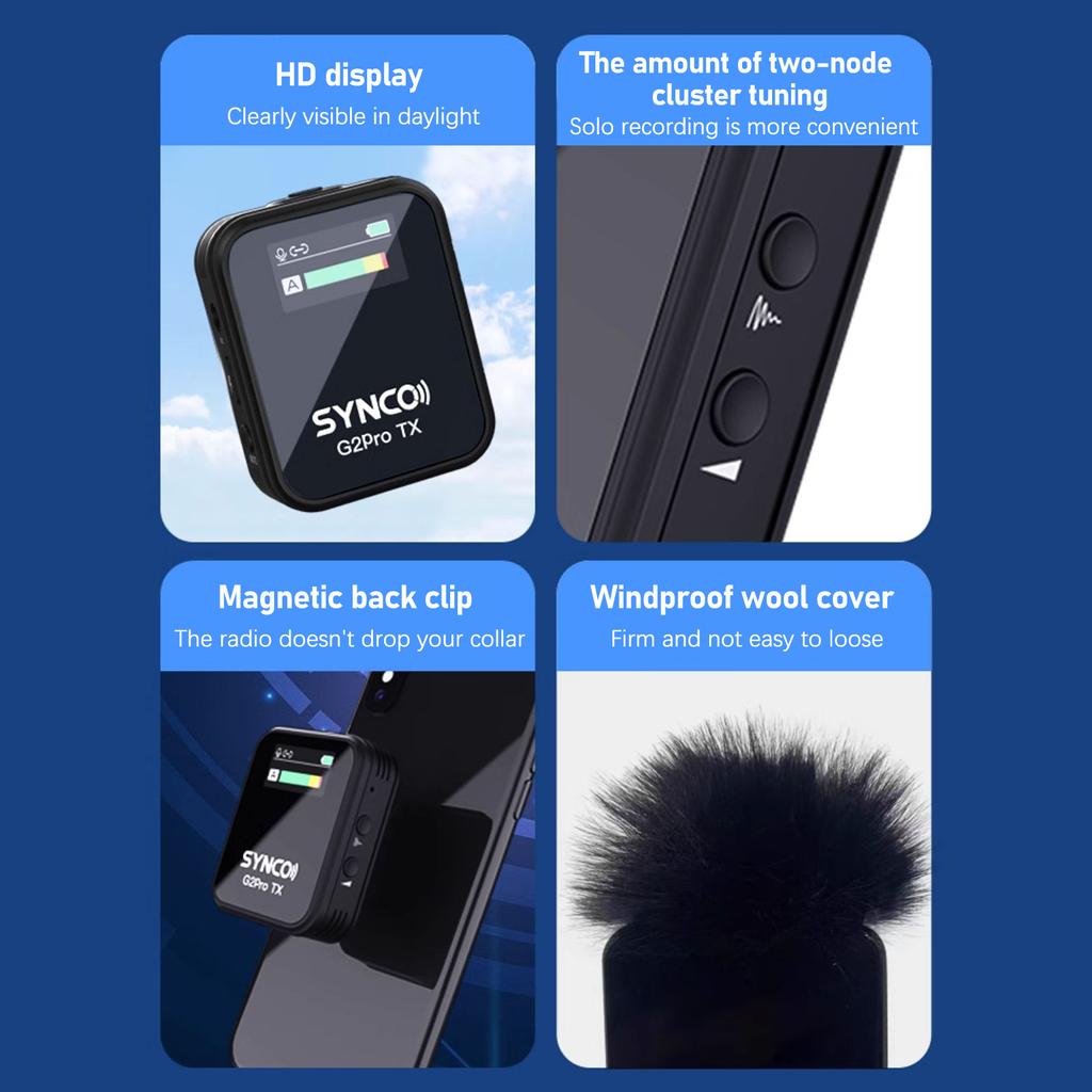 Synco G2A1 Pro Wireless Microphone System with 1 Receiver & 1 Microphones 200M Transmission Range 6