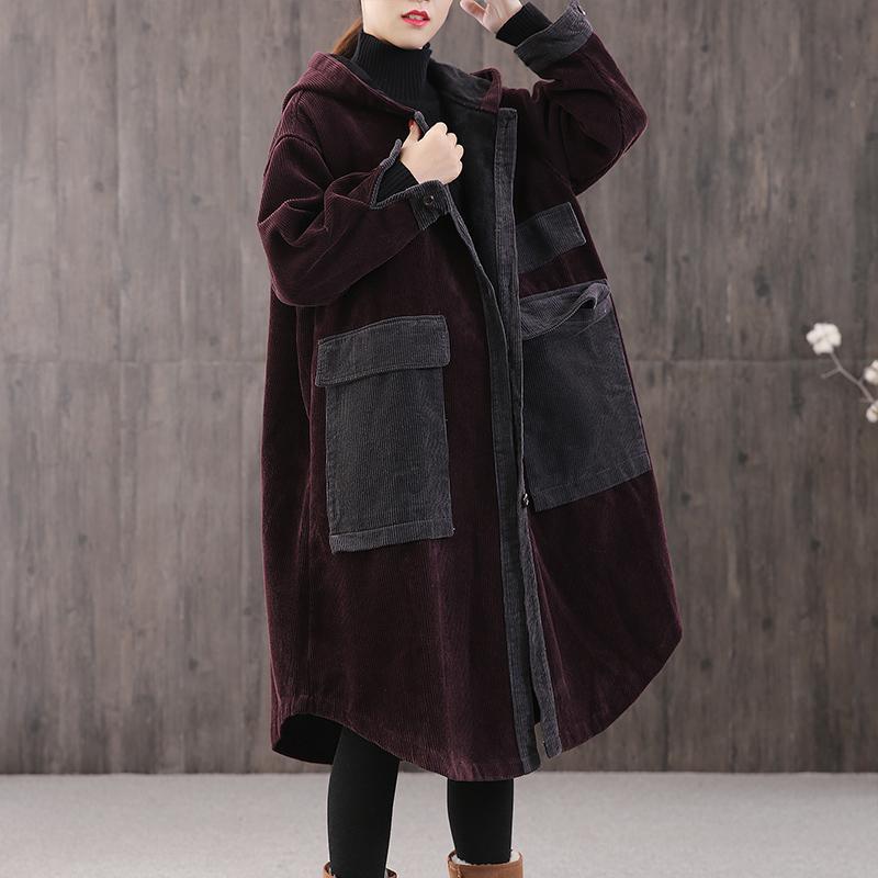 Fashion Long Corduroy Jacket Pocket Hooded Padded Women Autumn Winter Parkas Casual Coat