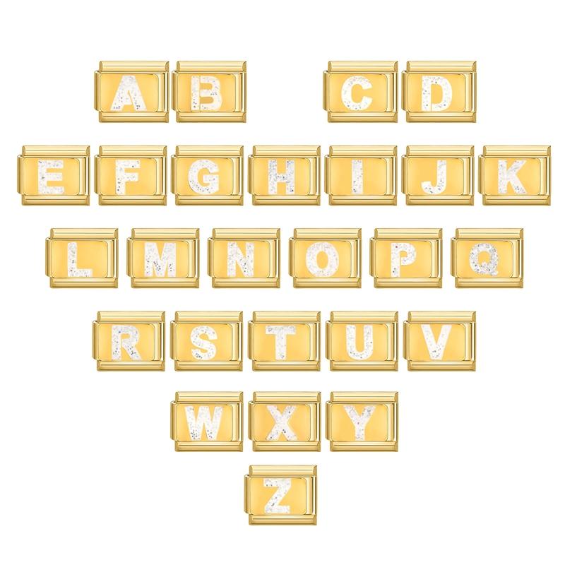 Модный золотой 26 букв A-Z итальянские звенья шармы бусины 9 мм браслет из нержавеющей стали ювелирные изделия DIY ручной работы