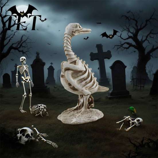 Horror Theme Party Decor Skeleton Animal Statue, Spooky Deer Cat Duck Figurine, Resin Scene Accessories Ornament for Halloween Table Centerpiece,