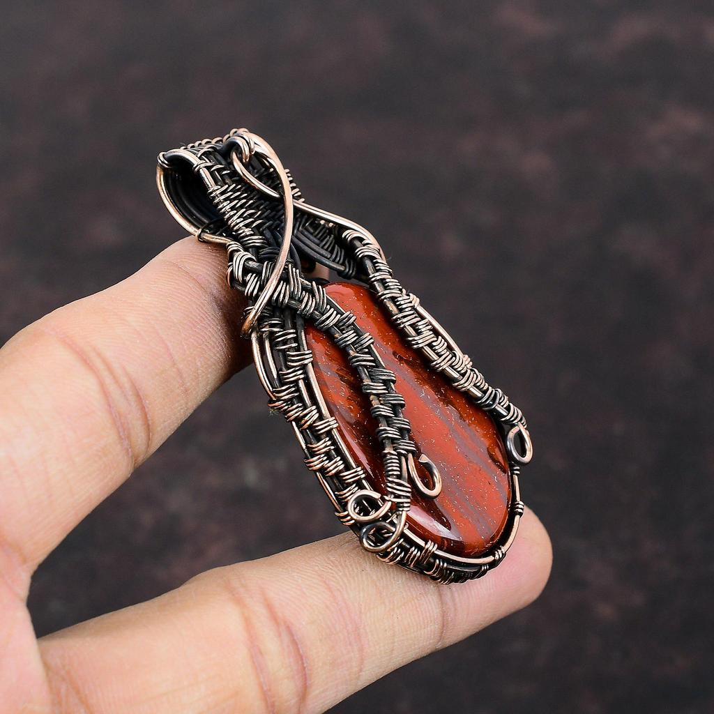 Red Snakeskin Jasper Pendant Copper Wire Wrapped Pendant Top Quality Gemstone Pendant Copper Wire Jewelry Handmade Pendant Anniversary Gift