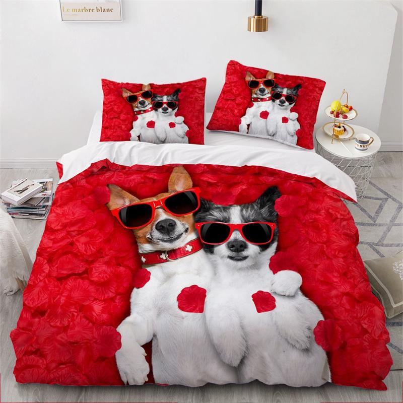 Cute Dogs Duvet Cover Pet Dog Funny Animal Bedding Collection 3D Print Puppy Comforter Cover Pillowcases Full King For Kids Teens Decor