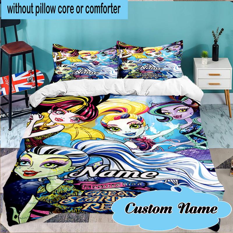 Custom Name 3PCS Monster-High Bedding Set Including 1pc Duvet Cover And 2pcs Pillowcases for Bedroom, Dormitory Gift Home Decor
