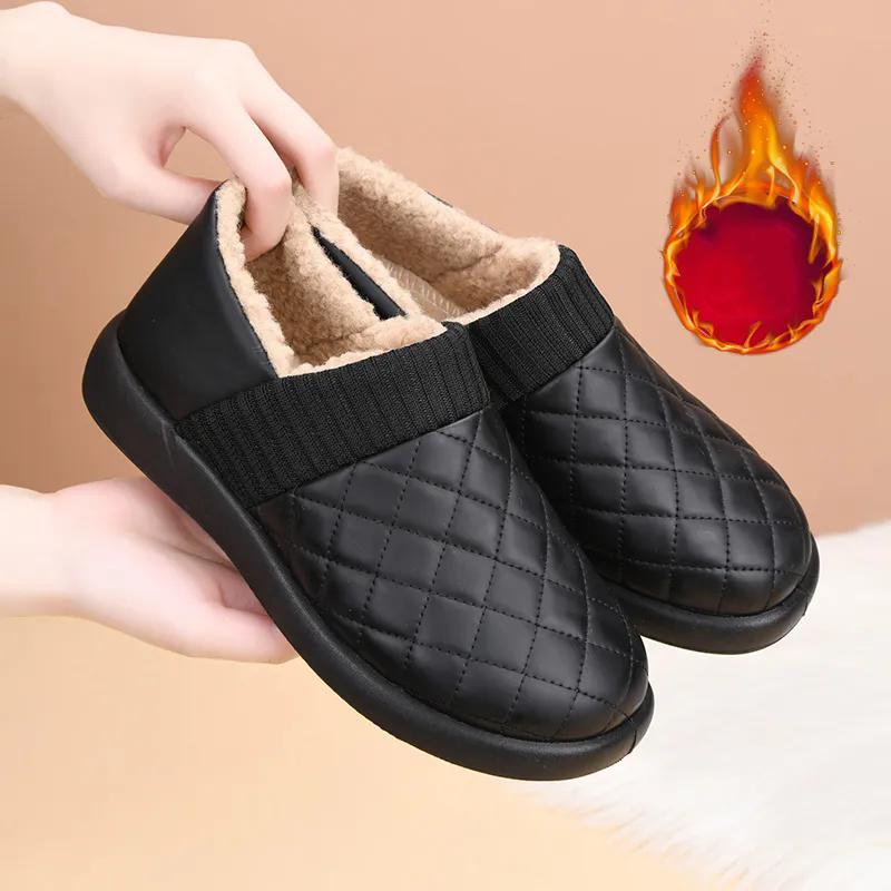 WTEMPO Женские туфли из искусственной кожи с мягкой подошвой, нескользящие, на плоской подошве, осенне-зимние, большого размера, теплые, плюшевые, без застежек, повседневные туфли из искусственной кожи
