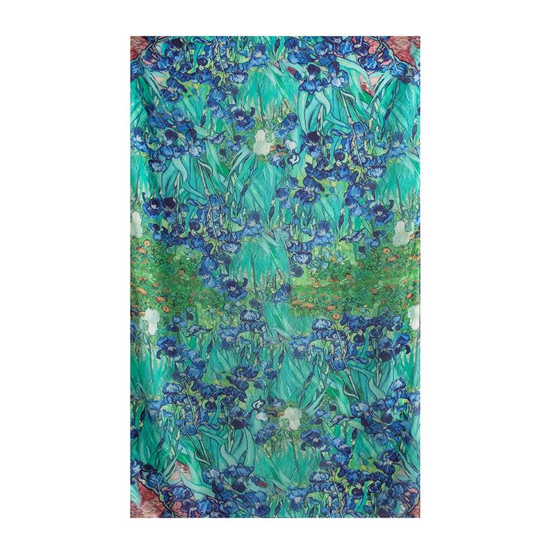 Spring  100% Mulberry Silk Scarf Women's Thin Shawl Silk Oil Painting Retro Plain Crepe Satin Premium Long Scarf