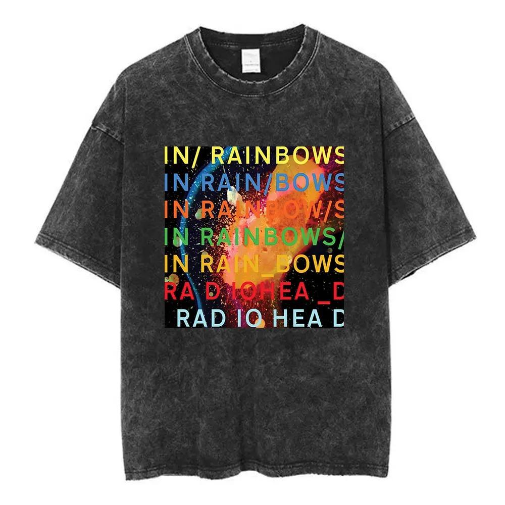 Radiohead Rock Band Tshirt Vintage Washed Oversized Streetwear Men Women Summer Cotton Short Sleeve Graphic Y2k Retro Tee Top